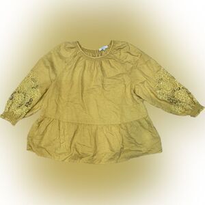 Madewell Mustard Yellow Embroidered Puff Sleeve Blouse Women’s XL